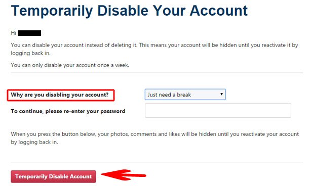 Temporarily Disable Account